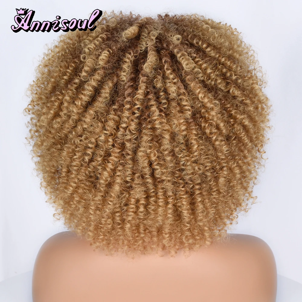 Short Hair Afro Kinky Curly Wig For Black Women Cosplay Blonde Synthetic Natural Ombre Borwn Wigs African Glueless HeatResistant