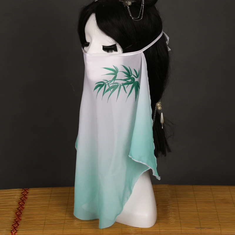 Фото Элегантная Античная шифоновая вуаль Hanfu, защитная маска для лица, костюм ханьфу из древнего китайского фарфора, Женские аксессуары для косплея, фата №5