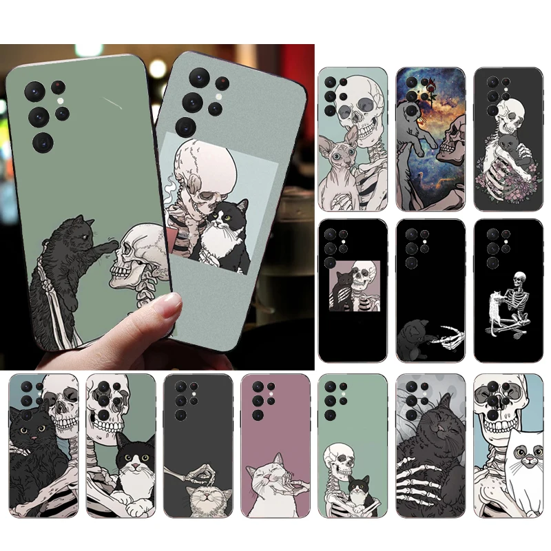 

Skeleton Cat Phone Case for Samsung Galaxy S23 S22 S21 S20 Ultra S20 S22 S21 S10E S20FE Note 10Plus 20 Ultra Funda