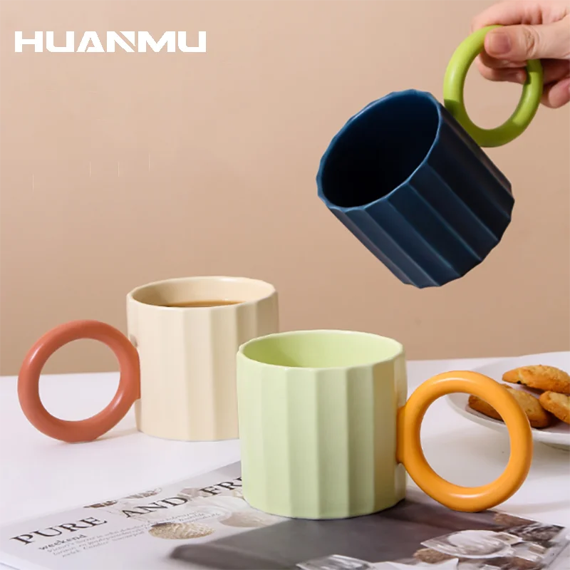 

Creative Stiching Color Mug Ceramic Coffee Cup Home Office Mug Breakfast Milk Juice Tea Handle Cup Gift Microwave Safe Drinkware