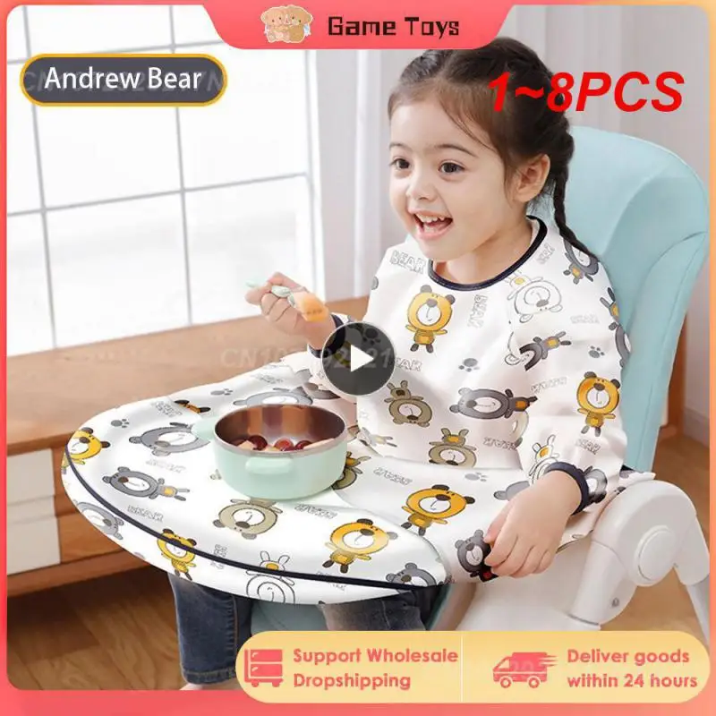 

1~8PCS Feeding Bib for Baby Boys 6-36Month Waterproof Bib Apron Smock with Table Cover Infant Mess Free Full Coverage Bib