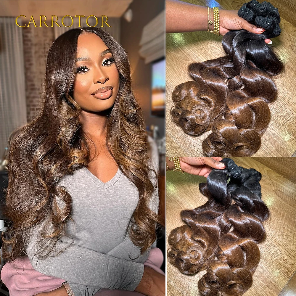 Фото Наборы натуральных волос Ombre 1b/30 коричневого цвета с эффектом Body Wave, 100% необработанные, из натуральных человеческих волос, 3 пучка для наращивания, для женщин №1
