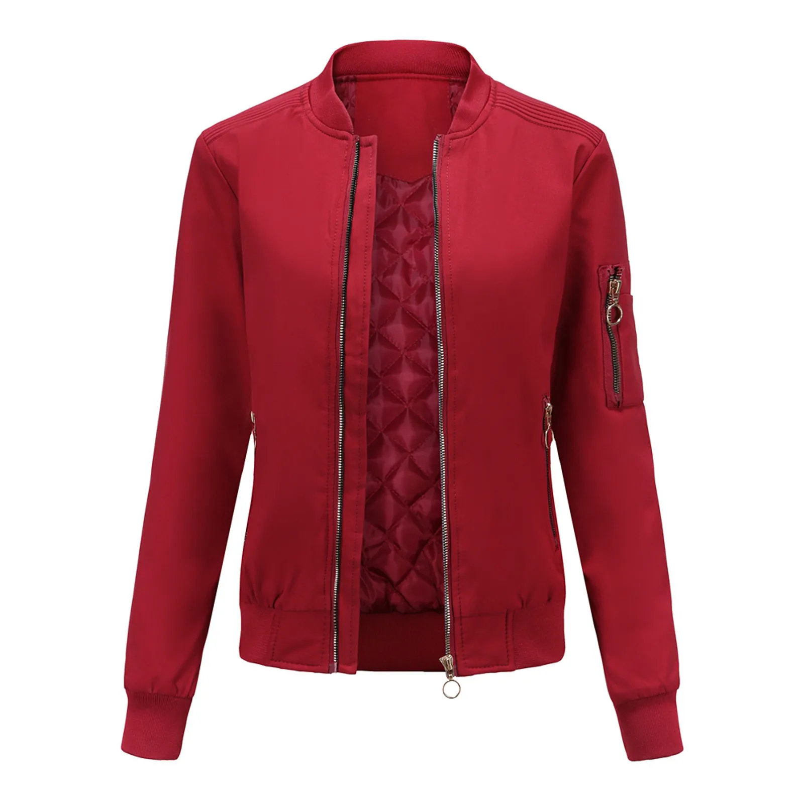 

Женская приталенная куртка на молнии, повседневная мотоциклетная легкая укороченная куртка с длинным рукавом и воротником-стойкой, Байкерская верхняя одежда