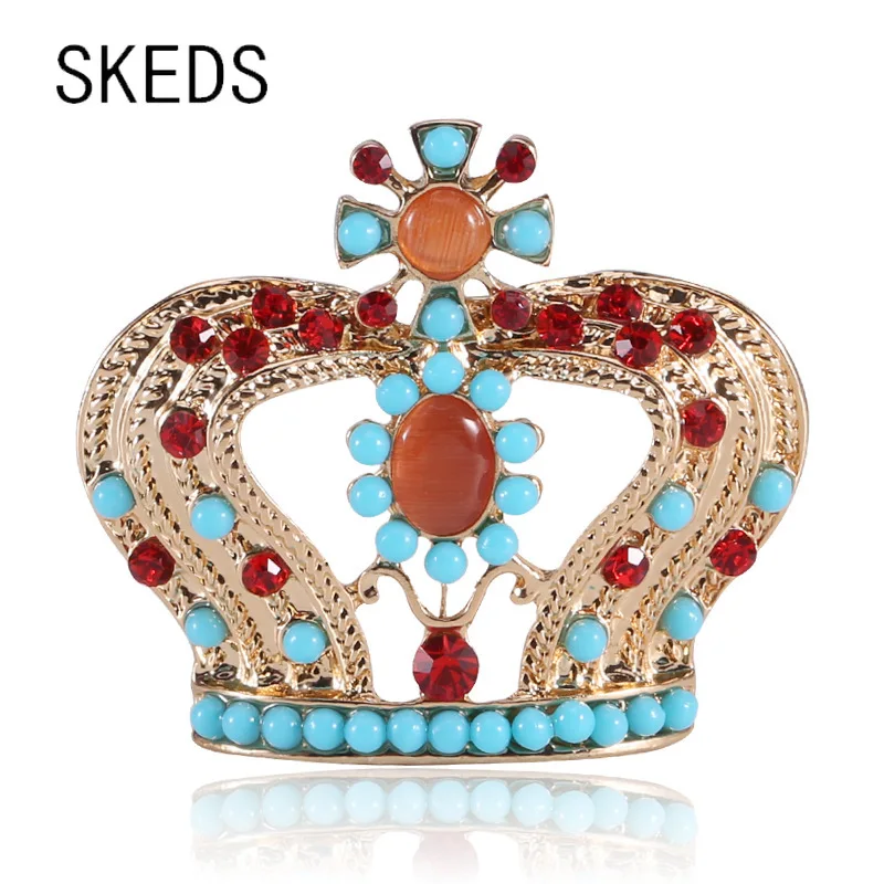 

SKEDS Baroque Women Vintage Rhinestone Crown Brooches Pins Metal Classic Palace Brooch Jewelry For Lady Clothing Badges Pin