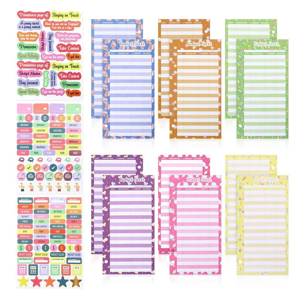 

24 бюджетных листа для папки формата A6 с 3 листами бюджетных наклеек, листы для отслеживания расхода для экономии денег