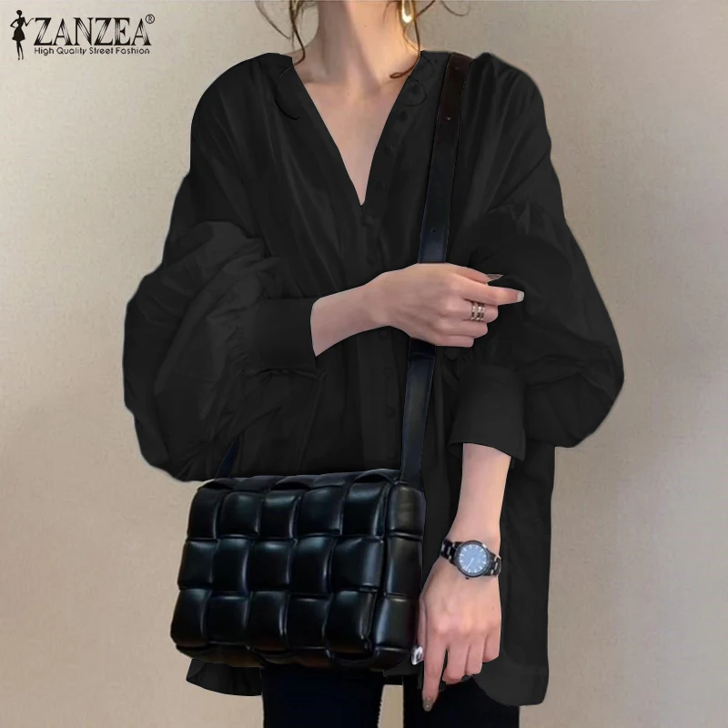 

Женская однотонная туника в стиле ретро, свободная повседневная офисная блузка с рукавами-фонариками, весна 2022