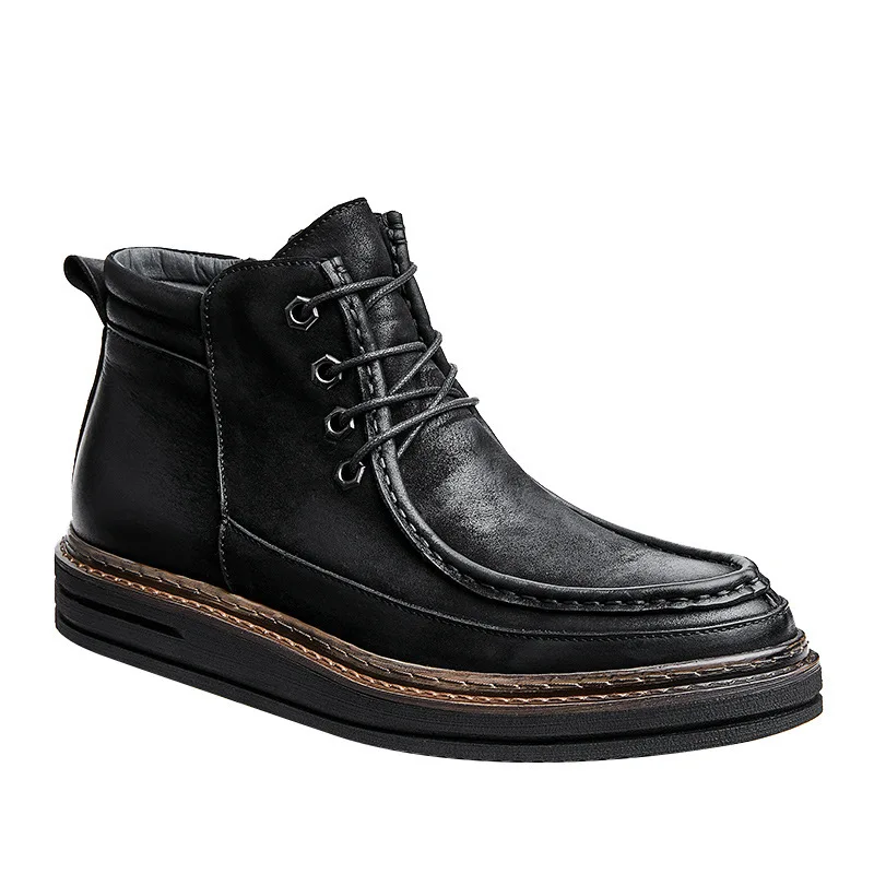 

Zipper Autumn Winter Men Boots Genuine Leather British Retro Cowboy Boots Mens All-match Cowhide Handmade Fashion Combat Boots