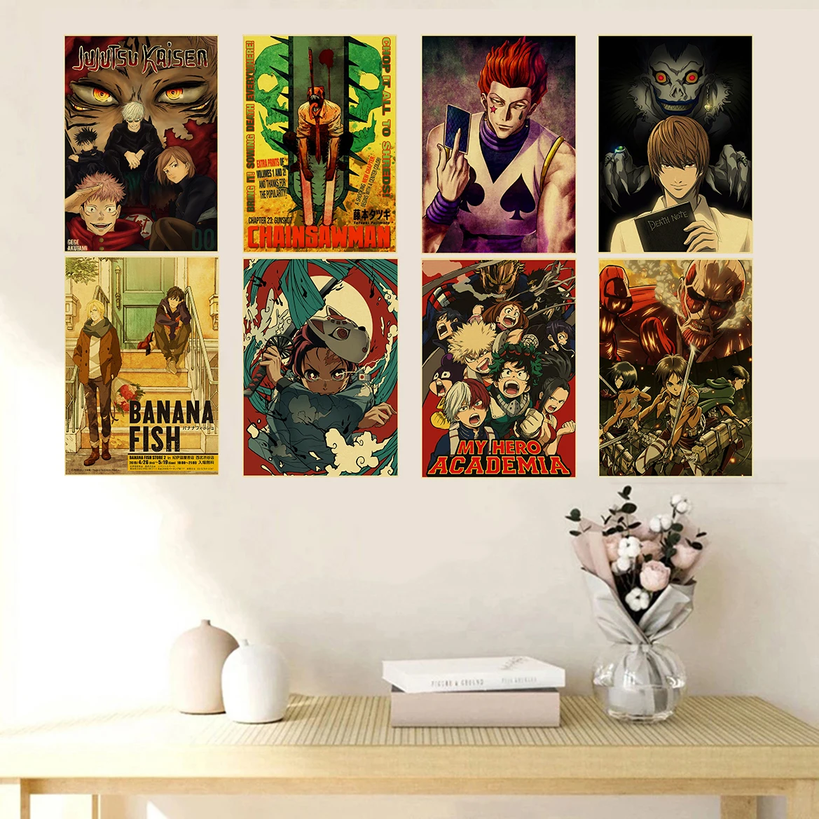 Классические Постеры из коллекции Аниме юютсу кайсен бензопила искусство ретро