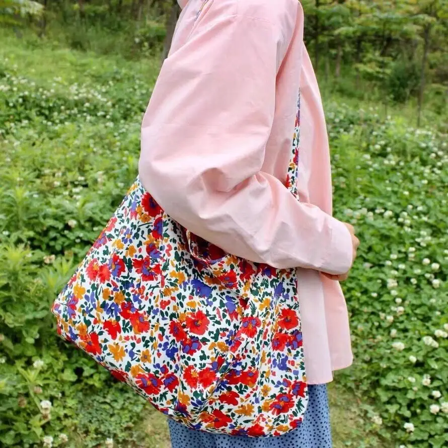 

Vintage Floral Shoulder Crossbody Bag for Women Retro Female Thin Cotton Cloth Travel Tote Handbags Ladies Large Shopping Bags