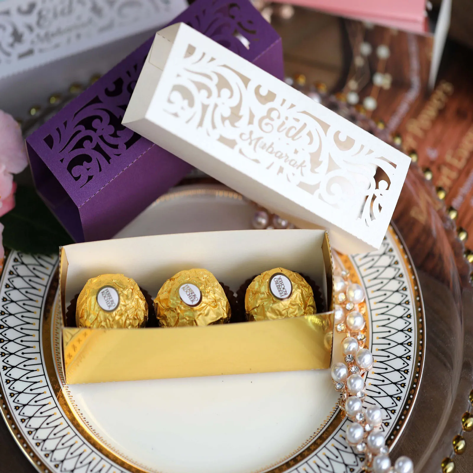 

50Pcs EID Mubarak Gift Box Ramadan Kareem Dragee Candy Cookie Packing Box Muslim Islamic Festival Party Decoration Supplies