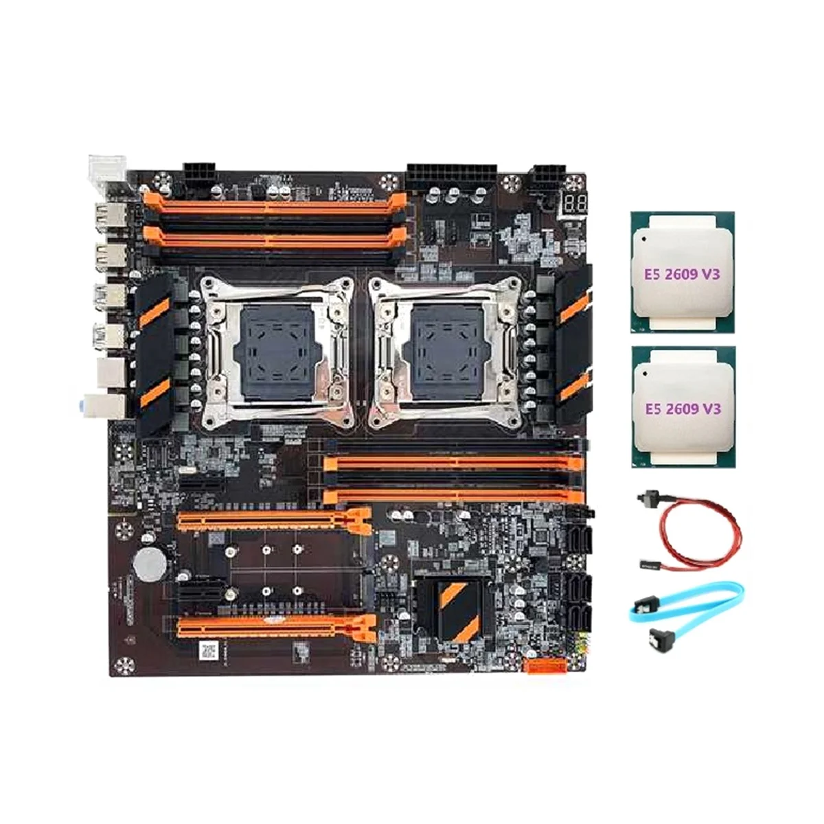 

X99 Dual CPU Motherboard LGA2011 Support DDR4 ECC Memory Motherboard+2XE5 2609 V3 CPU+SATA Cable+Switch Cable