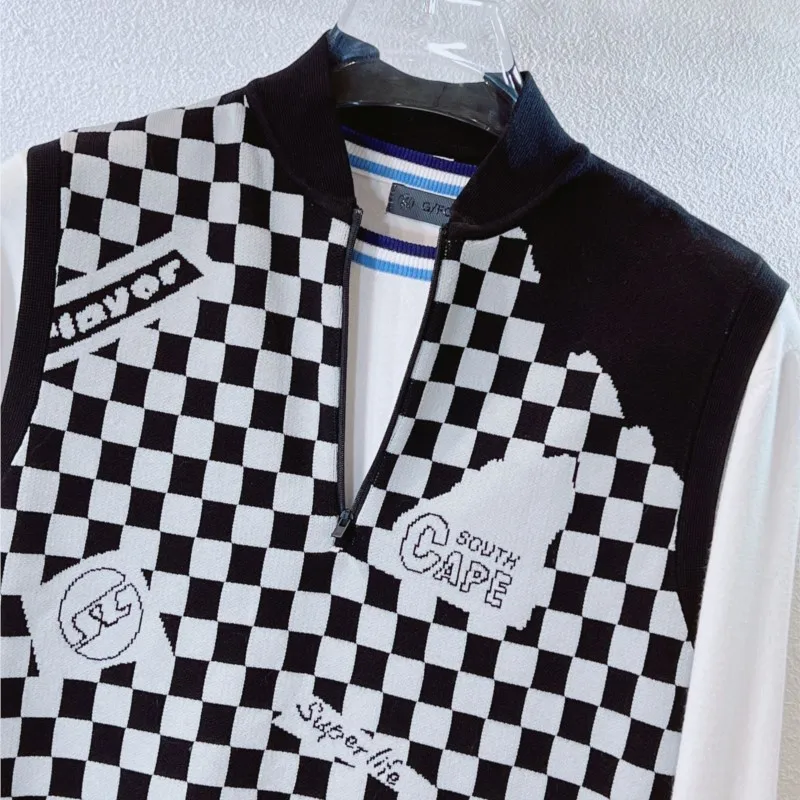 Men's V-Neck Solid Color Vest Cardigan Blue Sleeveless Simple Knitted Vest Casual