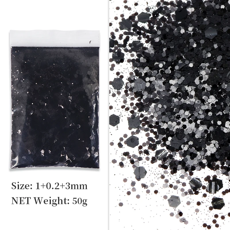 

50G Black Pigment Resin Filling Metallic Glitter Epoxy Resin Filler Silicone Mold Mixed Hexagon Sequins DIY Nail Art Decoration