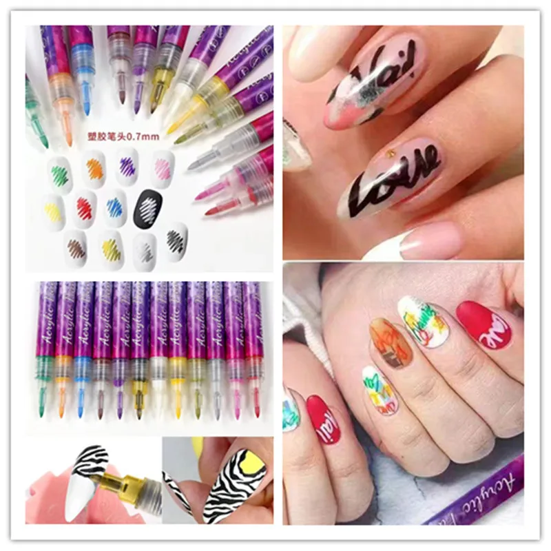 

One Pc 12 Colorful Nails Polish Drawing Graffiti Pen Drawing 0.7mm Doodler Quick Drying Painting Pen Nails Manicure Tools