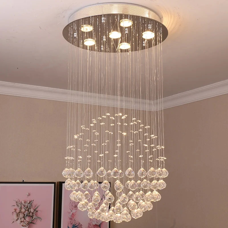 

Modern Luxury K9 Raindrop Crystal Chandelier Stainless Steel Ceiling Pendant Lights For Home Hotel Villa Room Decoration