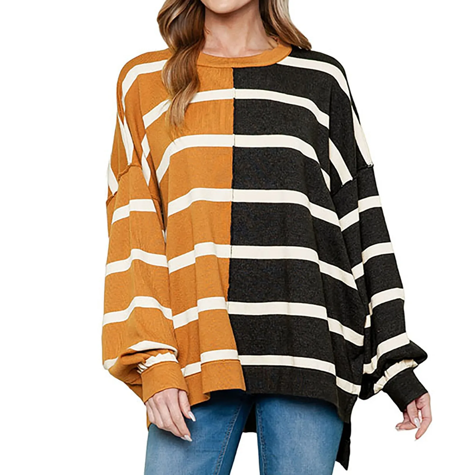 

Женский свитер в полоску, Свободный Повседневный пуловер с длинным рукавом, в разных категориях любви