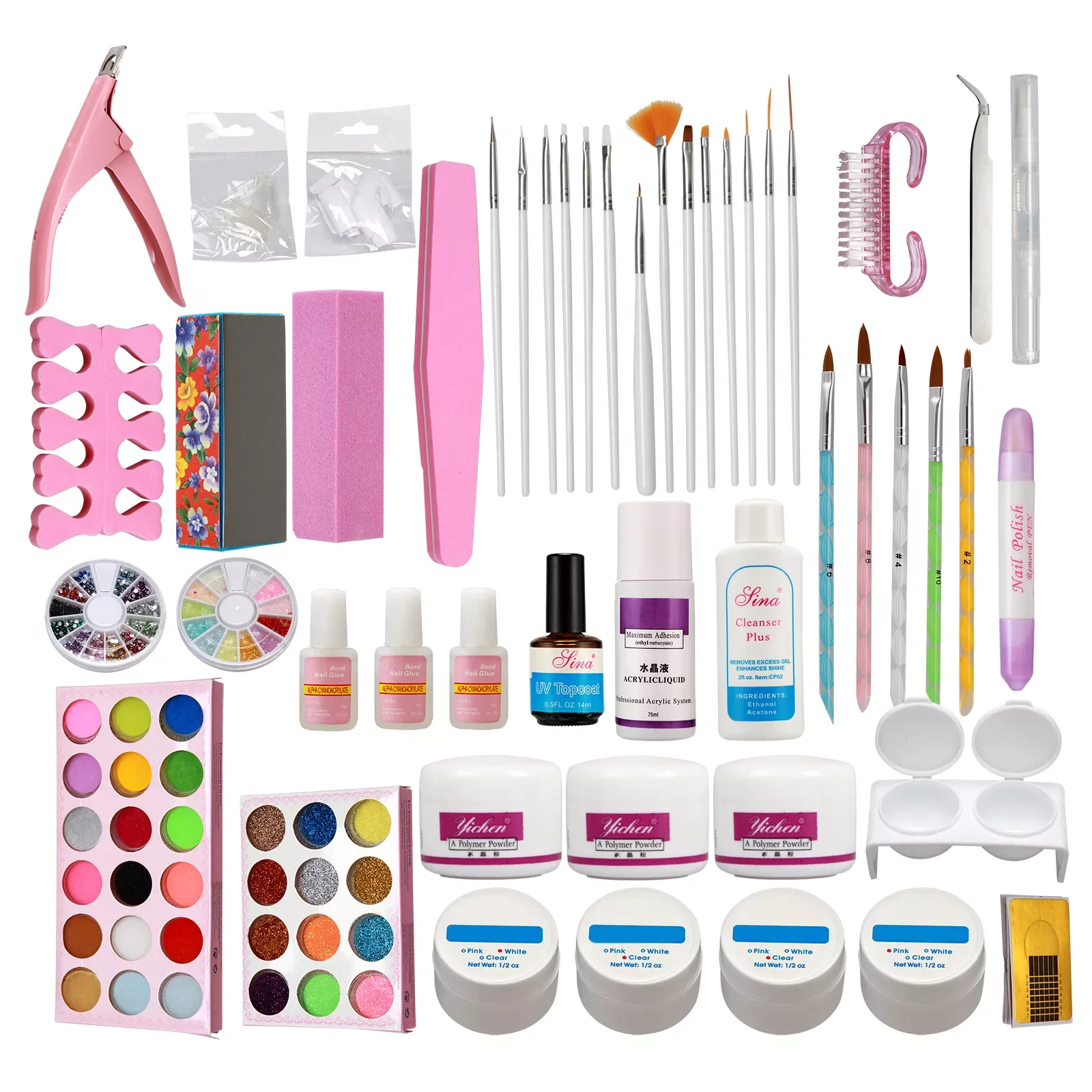 

NEW2023 Full Nail Art Kit Acrylic Liquid Powder Gel Brush Block Cutter Tips Tools Set