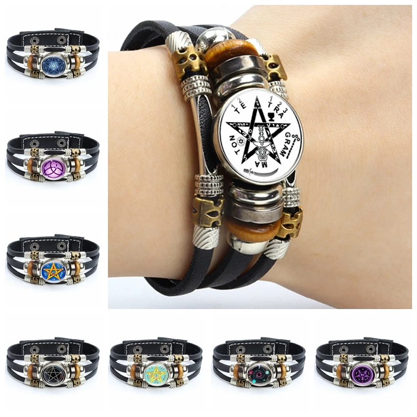 Супернатуральный кожаный браслет в виде пентаграммы мужской стиле панк с