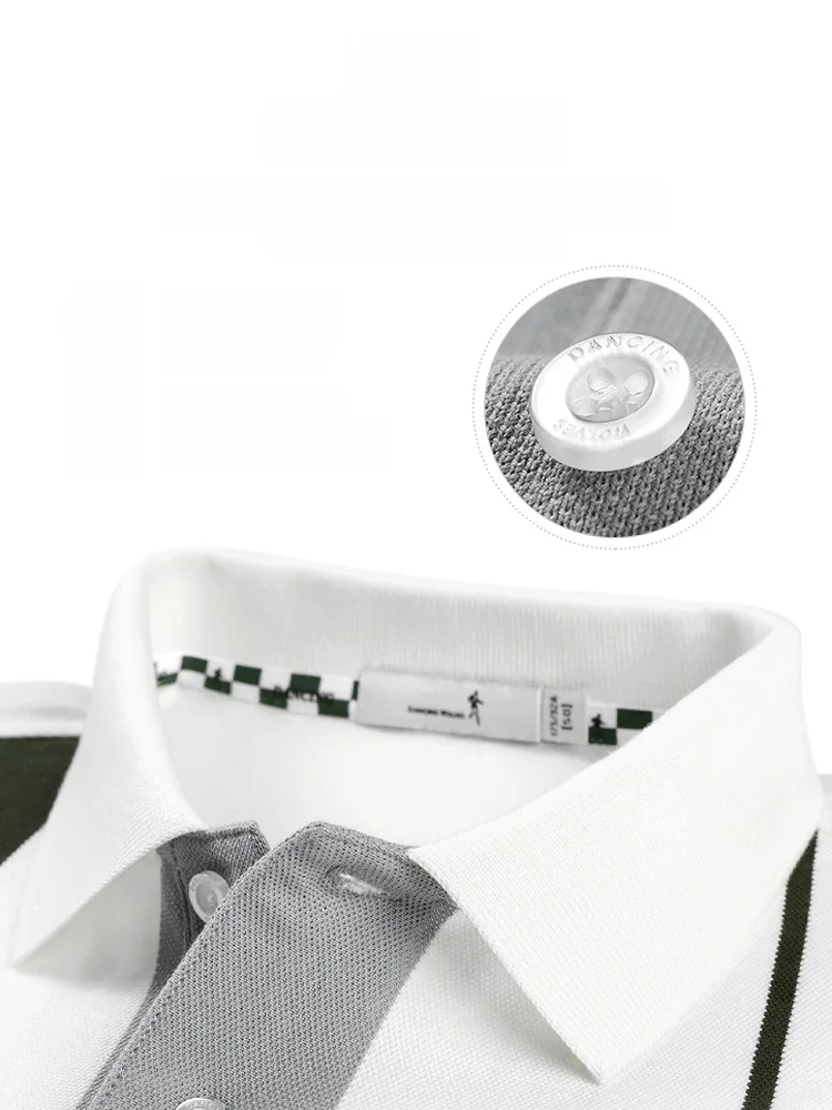 [Все хлопок] Мужская футболка с короткими рукавами и лацканами в полоску Танец