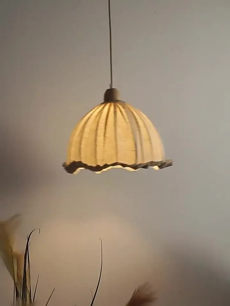 Японский ретро тканевый подвесной светильник в форме листа лотоса для