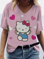 womens y2k clothes all match kawaii sweet girl hello kitty cartoon print summer top short sleeve t shirt cute loose t shirt