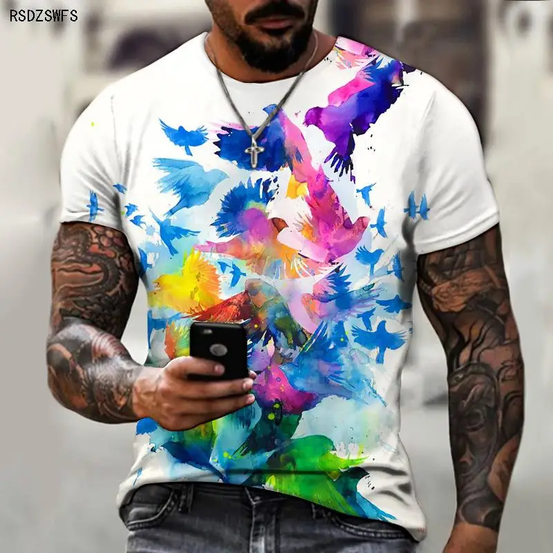 

Красочная 3D Трехмерная печать животных мир мультфильм абстрактный мужчины и женщины 2021 летняя парная футболка Повседневная мода