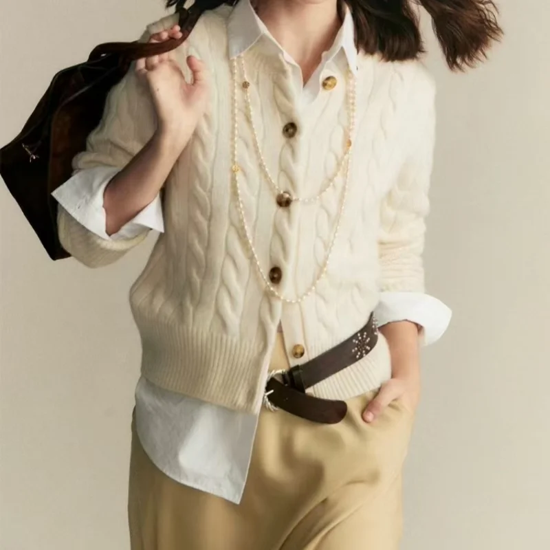 Ленивый вязаный крючком пуловер из 100% чистого кашемира с высоким воротником