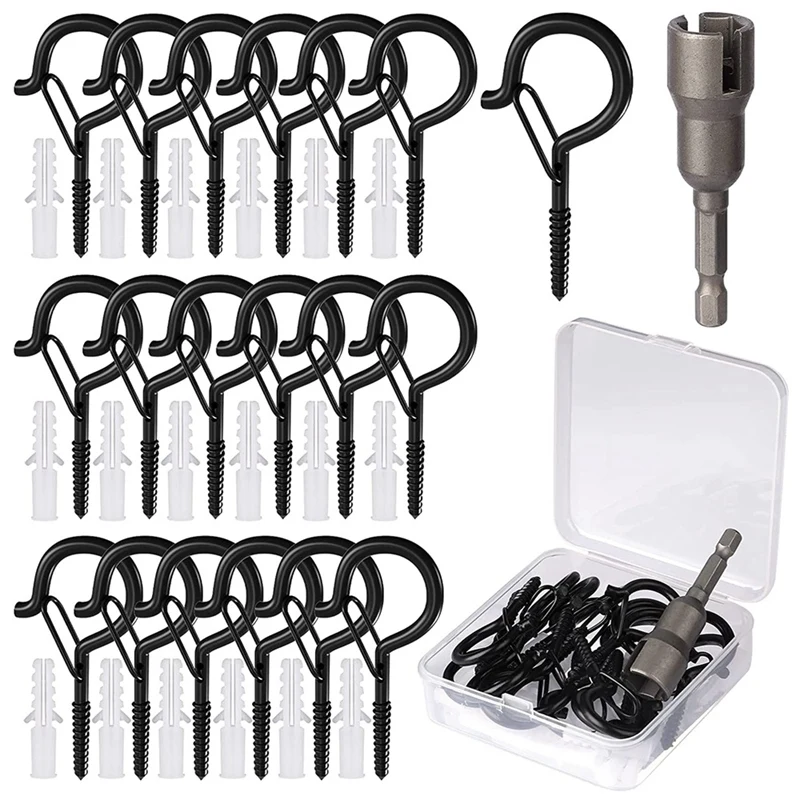 

18 Set Q-Hanger Hooks For Outdoor String Lights, Ceiling Hook Screw Christmas Rope Light Clips, Fairy Lights Plants Wind