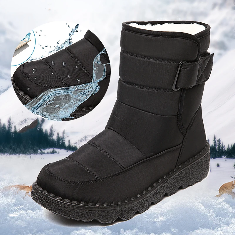 

Non Slip Waterproof Snow Boots for Women Thick Plush Winter Ankle Boots Woman Platform Keep Warm Cotton Padded Shoes