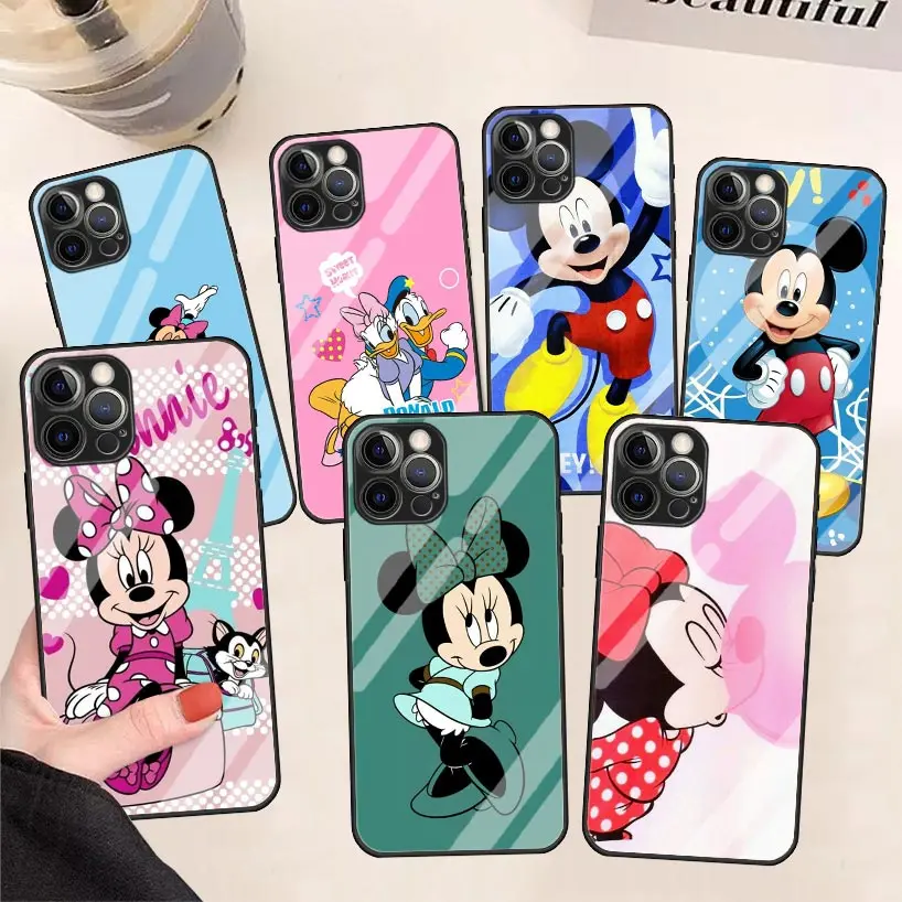 

Minnie Cute Glass Phone Case For iPhone 11 13 Mini 12 Pro Max 7 Plus 8 X XR XS SE 2020 Cover Fundas Coque