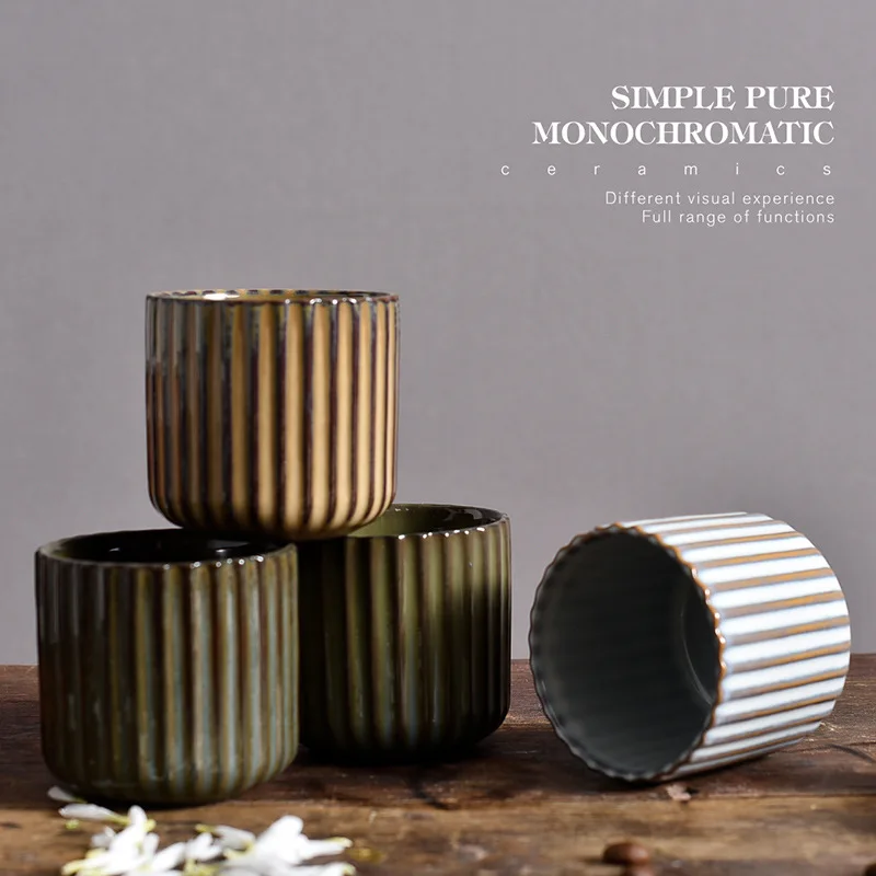 

Creative retro ceramic teacup wine cup clay striped teacup