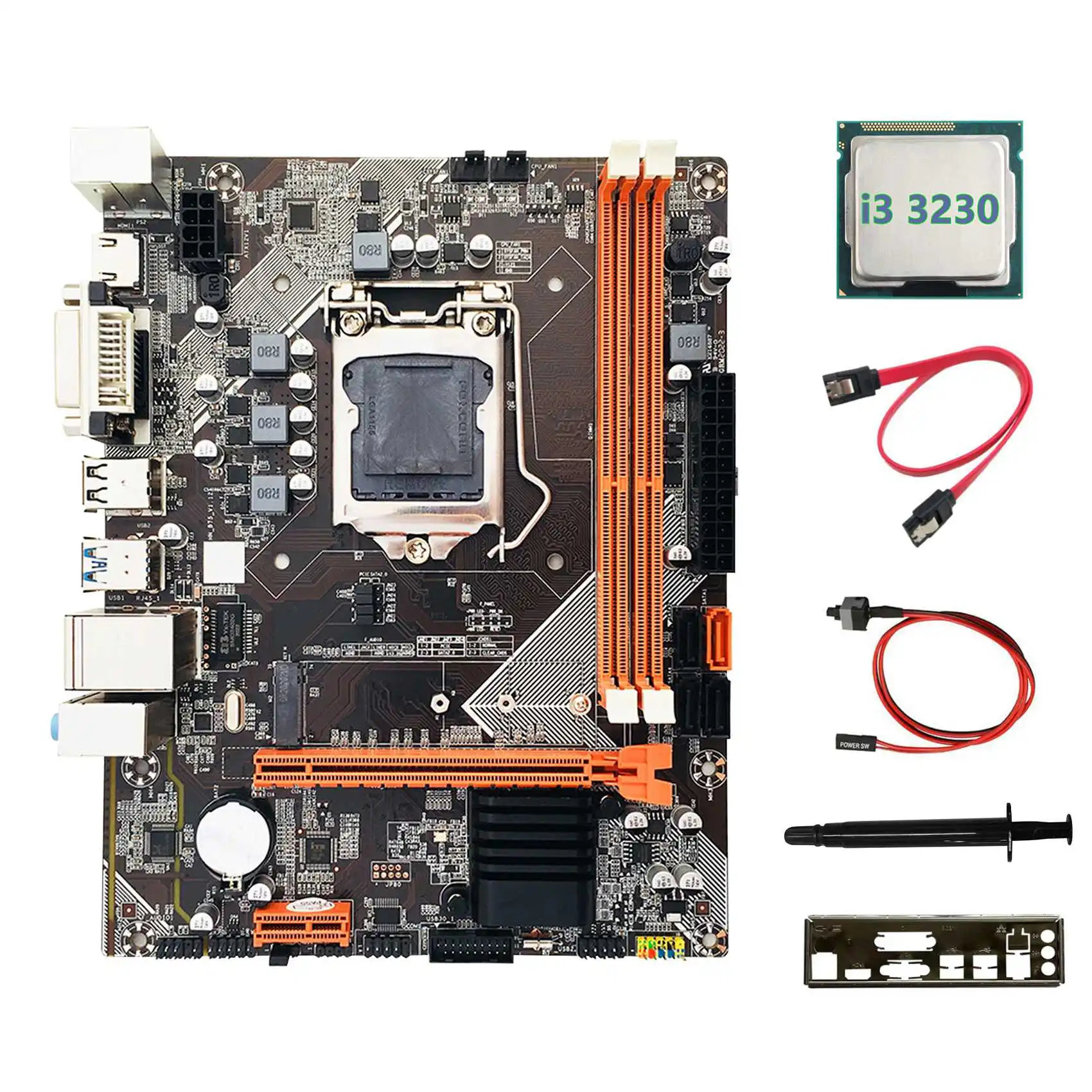 B75 Desktop Motherboard+I3 3230 CPU+SATA Cable+Switch Cable+Thermal Grease+Baffle M.2 NVME LGA 1155 for Intel I3 I5 CPU