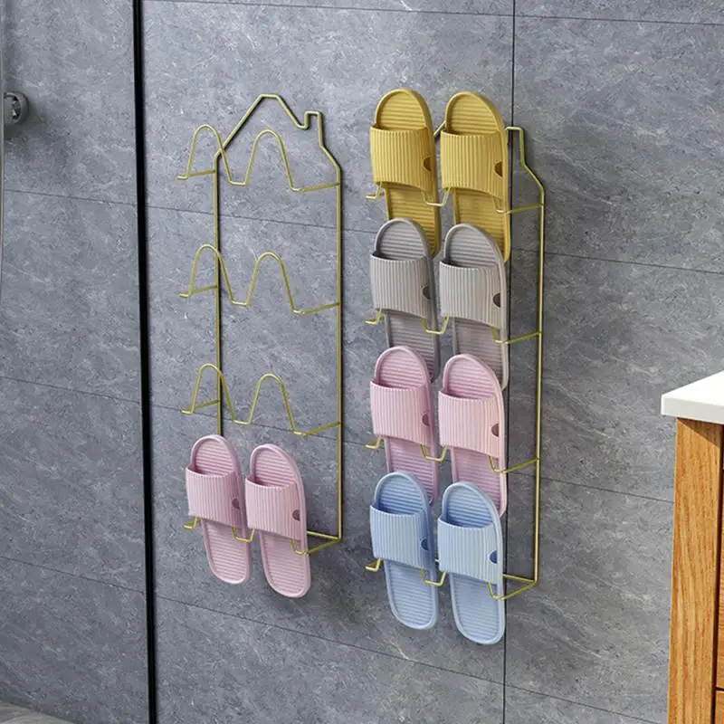 

Nail-free Shoe Rack In Toilet Behind The Door Slipper Rack Iron Art Hole-free Shoe Storage Rack Storage Rack Wall-mounted
