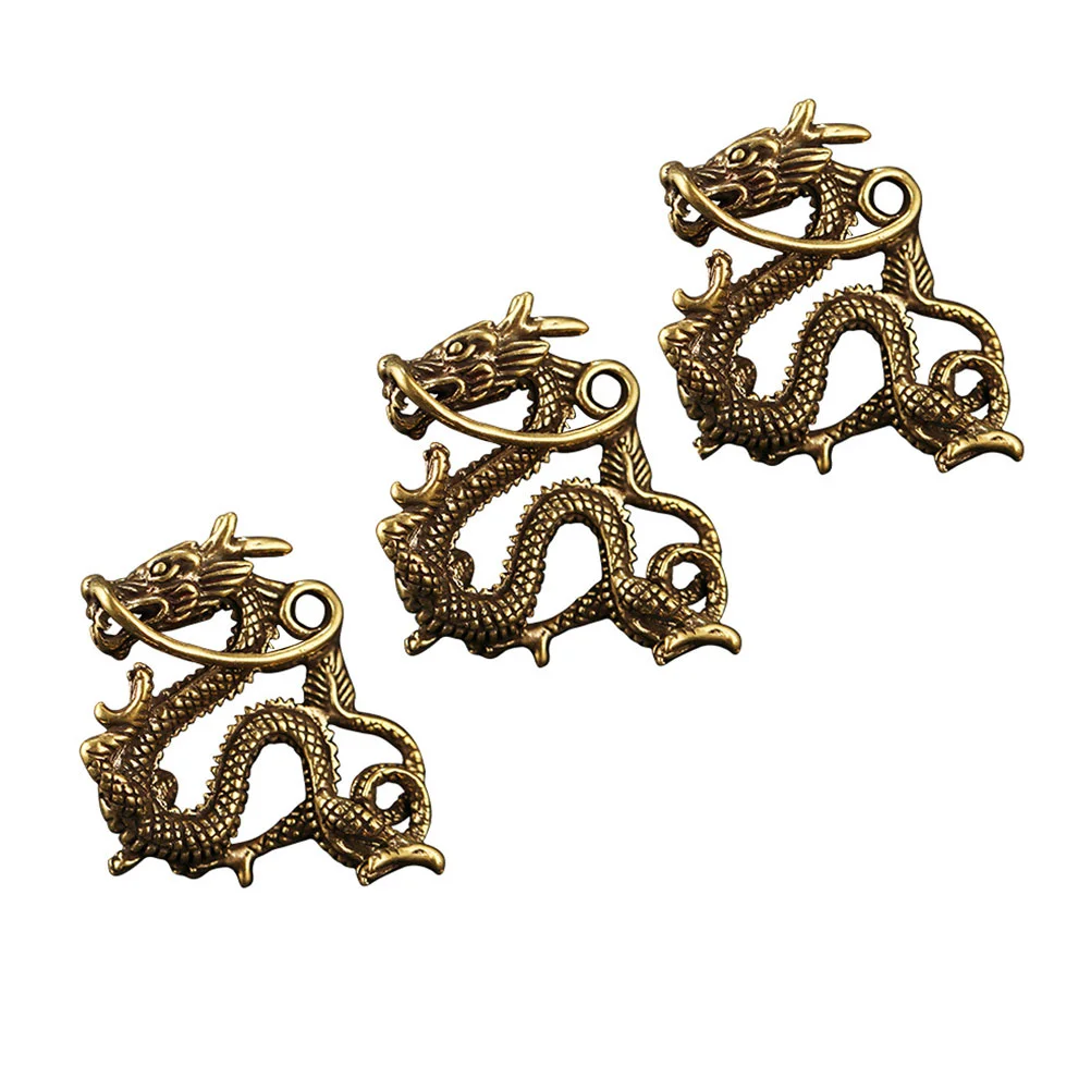 

3 Pcs Chinese Zodiac Dragon Small Bronze Ware Key Ring Pendant Vintage Decor Home Shaped Brass Craft Pendants Hanging Ornament