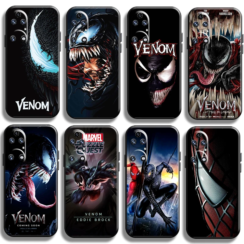 

Marvel Spiderman Venom Phone Case For Huawei P50 P50 Pro Coque Funda Black Shockproof TPU Full Protection Back Cases Cover