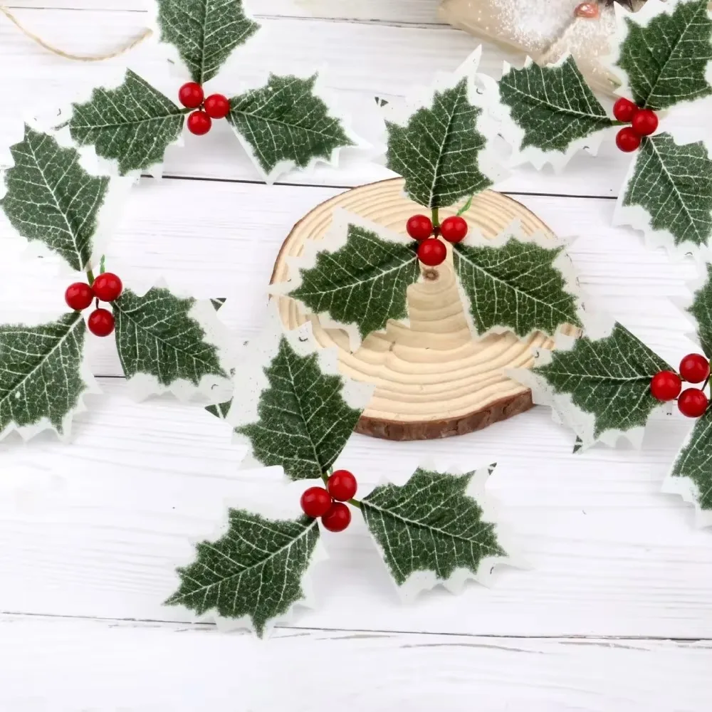 Искусственные ягоды падуба зеленые листья для DIY рождественский венок свадебный