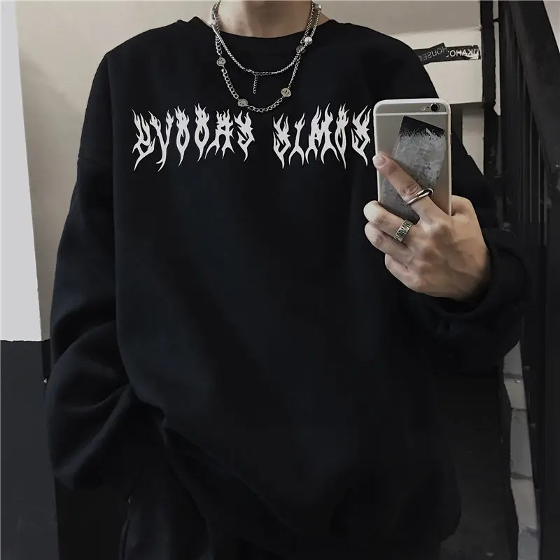 

Y2K 2022 New Autumn High Street Vintage Men's Pullover Harajuku Dark Tide Brand Letter Print O-neck Sweatshirt for Men and Women