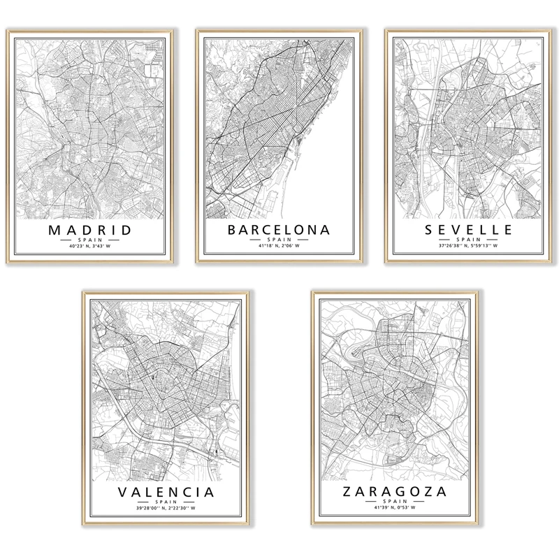 

Minimalist Black White Spain Cities Maps Canvas Paintings MARIDA BARCELONA Posters and Prints Modern Picture Living Room Decor