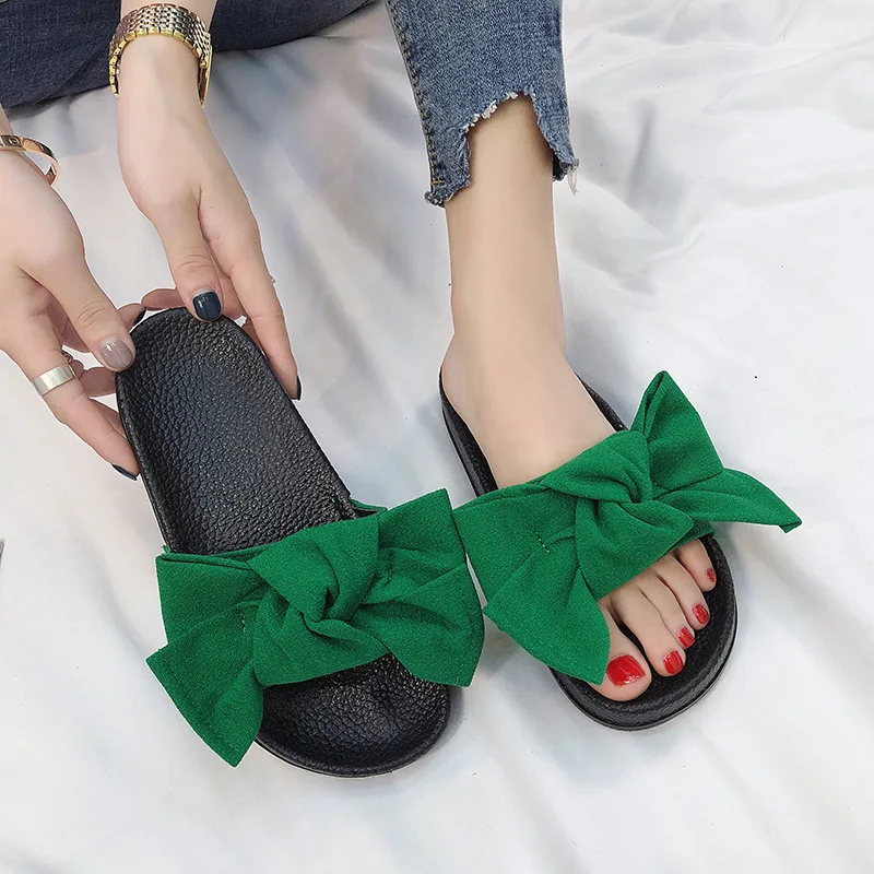 

House Slippers Platform Shoes Slides Slipers Women Flock Butterfly-Knot Fashion 2022 Flat Luxury Massage Summer Basic Round Toe
