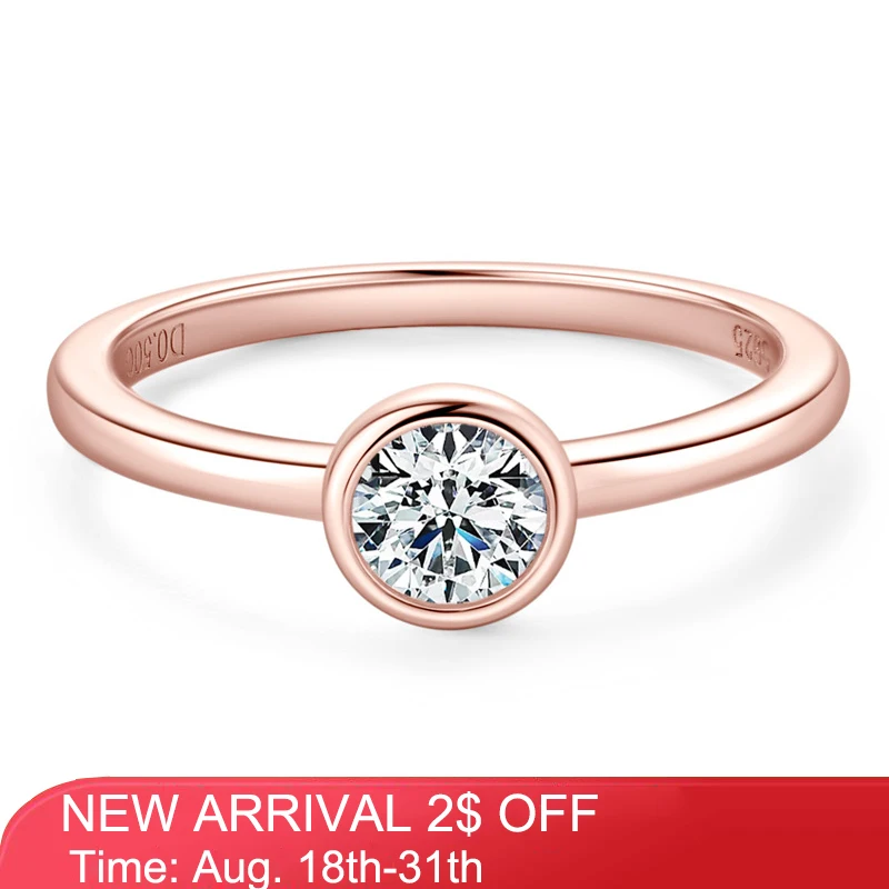 

QXTC Moissanite Engagement Rings 5mm D Color Round Solitaire Diamond Rings Real 925 Silver Rose Gold Women's Wedding Jewelry