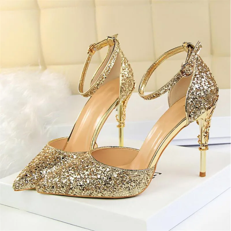 

BIGTREE Shoes Heels 2022 New Woman Pumps Sequins High Heels Women Shoes Fashion Ladies Shoes Gold Sliver Stiletto Heels Sandals