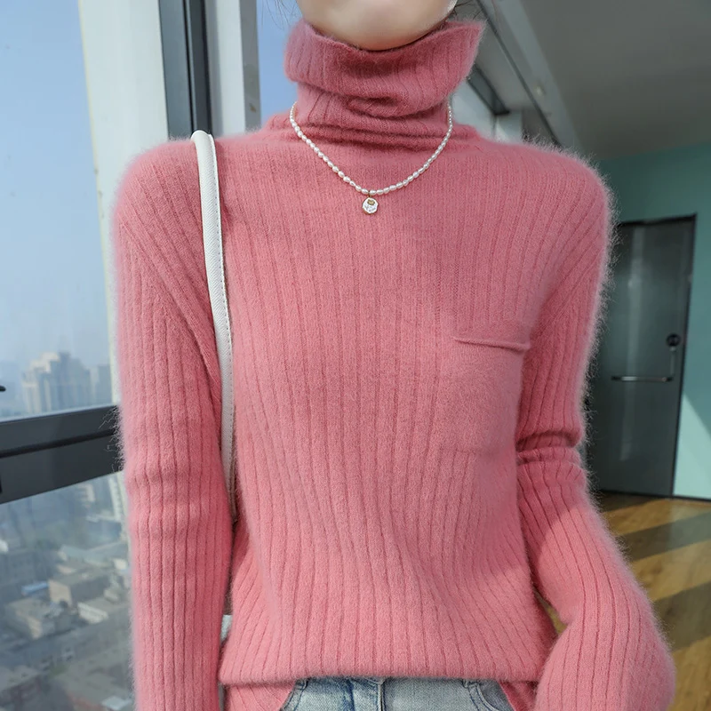 Женский осенне-зимний кашемировый свитер из 100% норки джемпер с высоким