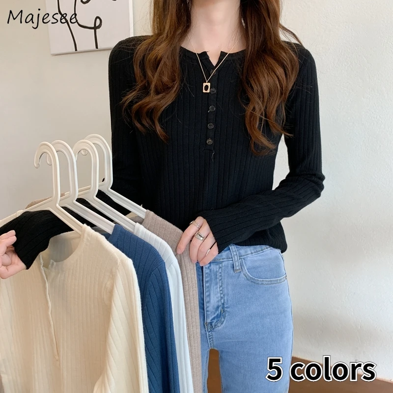 Pullovers Women Solid All-match Fashion Basic Breathable Spring Casual New Korean Style Vintage Simple Sweet O-neck Popular Soft