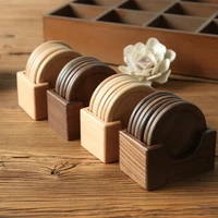 6 pieces wooden coasters set black walnut solid wood round table holder box bottom table mat placemat mat heat insulation pad