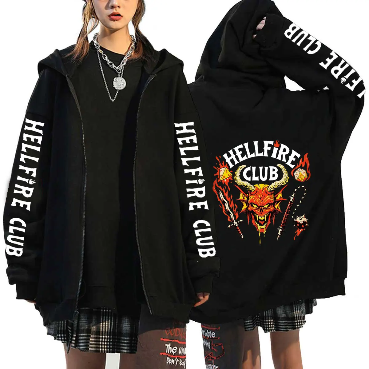 

Stranger Things 4 Hellfire Club Eddie Munson Harajuku Hoodies Zipup Sweatshirt Oversized Sportswears Steve Harrington Zip Hoodie