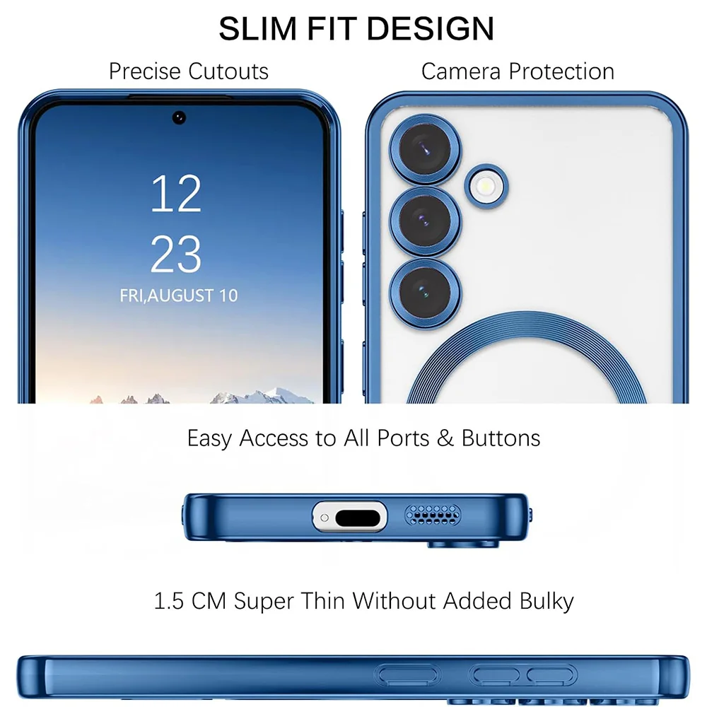 Фото Роскошный магнитный чехол Magsafe для Samsung Galaxy S25 Edge S24 S23 S21 FE Plus с ультра блестящим покрытием, силиконовый чехол, прозрачный мягкий №2