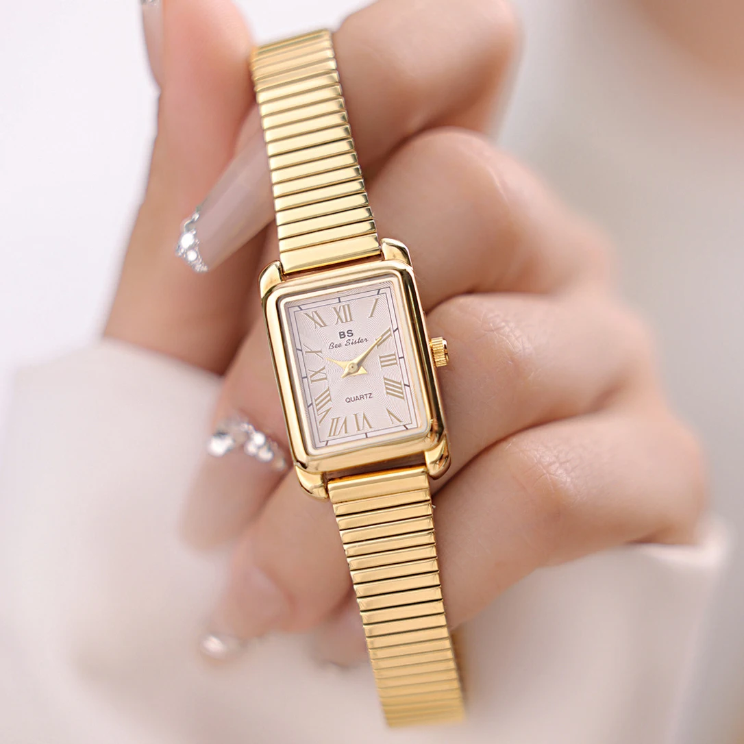 

2023 Retro Elegant Watch For Women With Bracelet Luxury Brand Stainless Steel Gold Square Ladies Wrist Watches Montre Femme