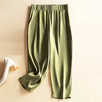 ice silk acetate cropped pants womens summer thin casual loose satin harem pants large size womens pants