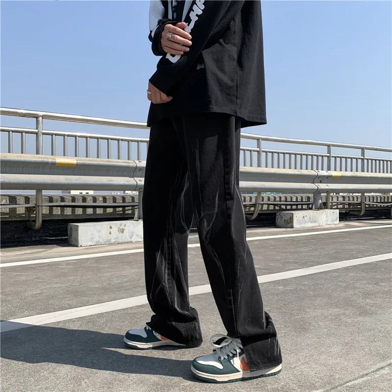 

ZCSMLL Straight jeans men's summer middle waist loose high street ins floor dragging wide leg pants split spring autumn fashion