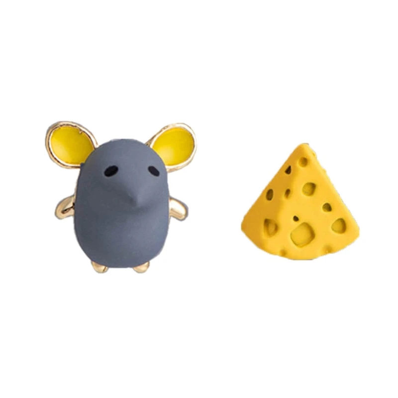 Асимметричные серьги с мышкой и сыром. Изысканное мастерство. Зажимы для ушей